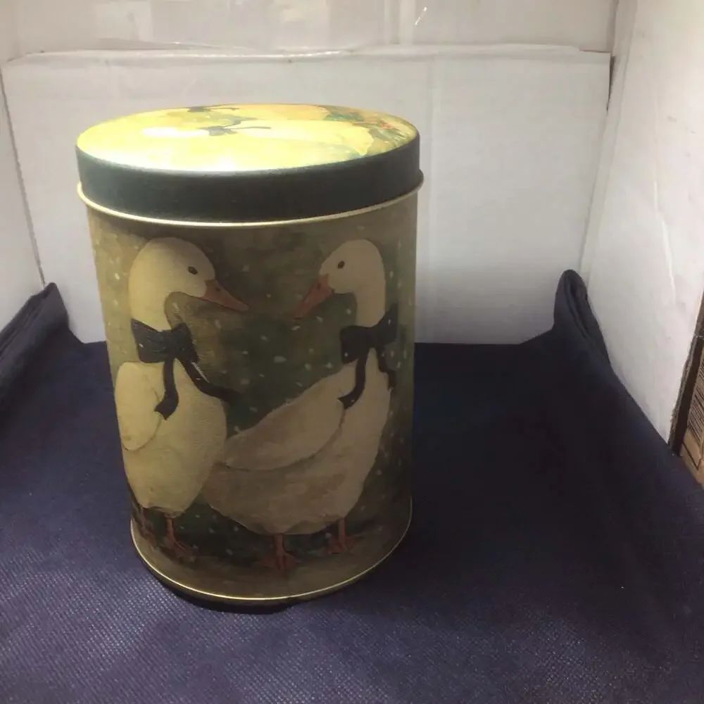 Vintage Nesting Metal Canister Set with Winter Geese and Blue Bows